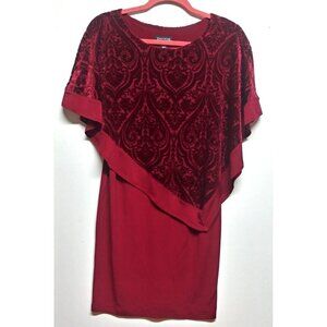 Party Dress Poncho/Cape sheath velvet-overlay knee length Sz 4 Burgundy stretch